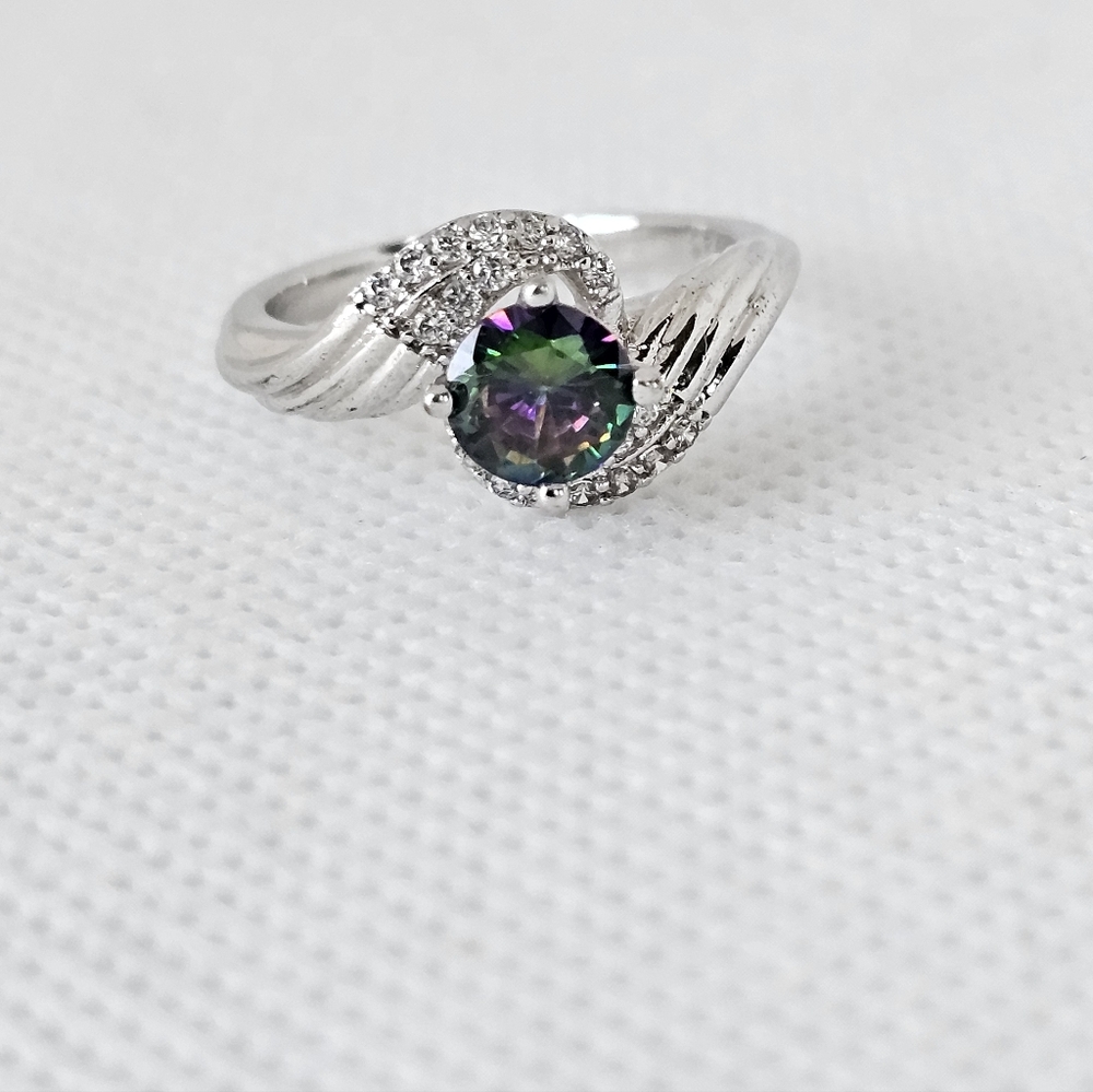 Sparkling Genuine Mystic Topaz Sterling Silver Ring. Size 6!